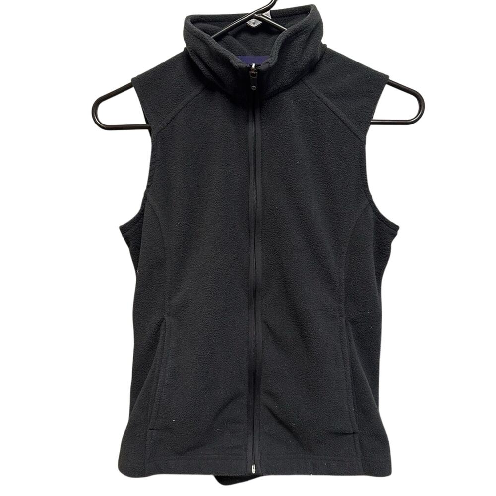Lands' End Fleece Vest Women XS Black Full Zip Mock Neck Sleeveless Jacket Hike